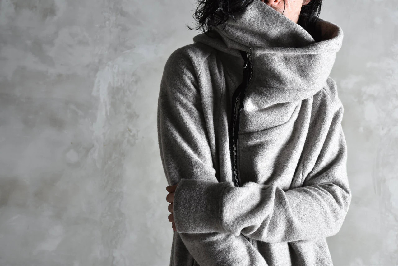 N/07 Wrap Hooded Jacket / Woolring Fleece (MELANGE GREY) - Image 42
