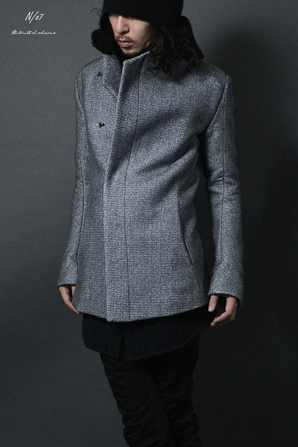 N/07 wrapcoat "asesino" [three layer structure needlepunch | anatomy patterned] (ASPHALT GREY) - Image 9