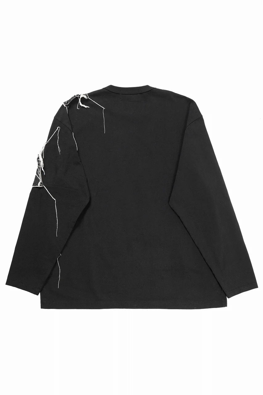 OBLADI DENIM RECTANGLE PATCHWORK LONG SLEEVES T-SHIRT (BLACK) - Image 3