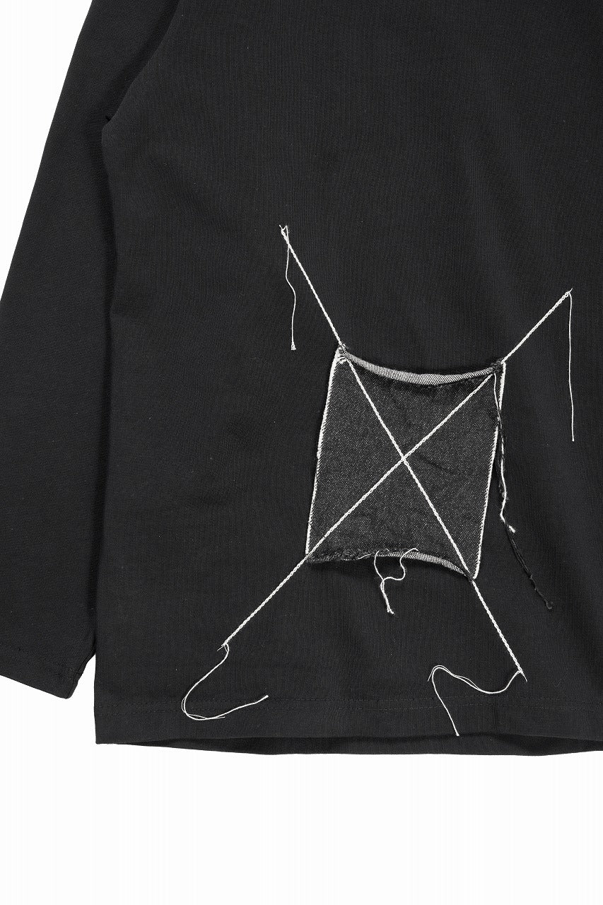 OBLADI DENIM RECTANGLE PATCHWORK LONG SLEEVES T-SHIRT (BLACK) - Image 5