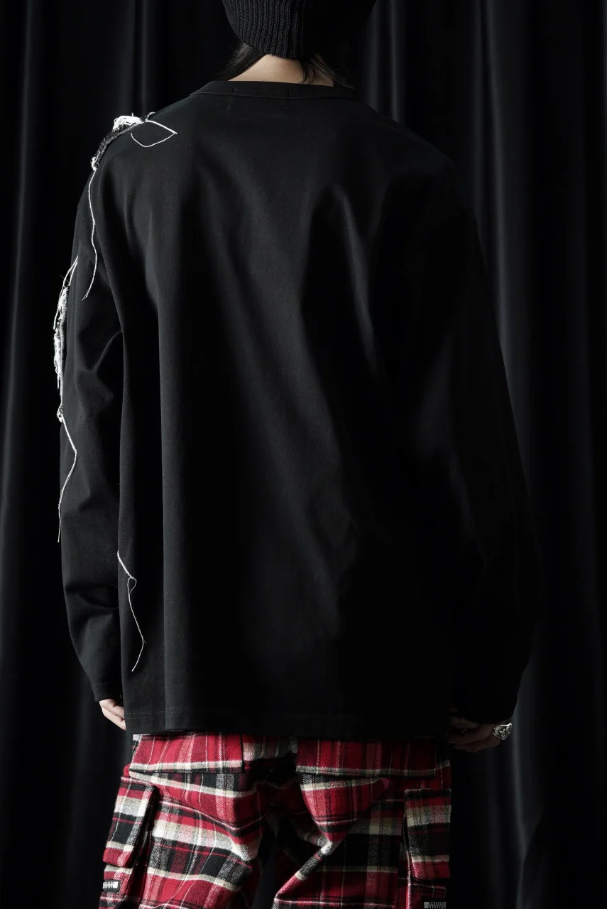 OBLADI DENIM RECTANGLE PATCHWORK LONG SLEEVES T-SHIRT (BLACK) - Image 9