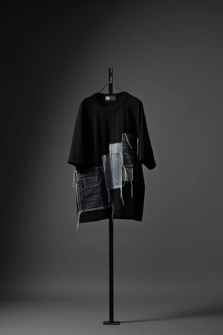 OBLADI POCKET JEANS PATCHWORK T SHIRT (BLACK) - Image 10