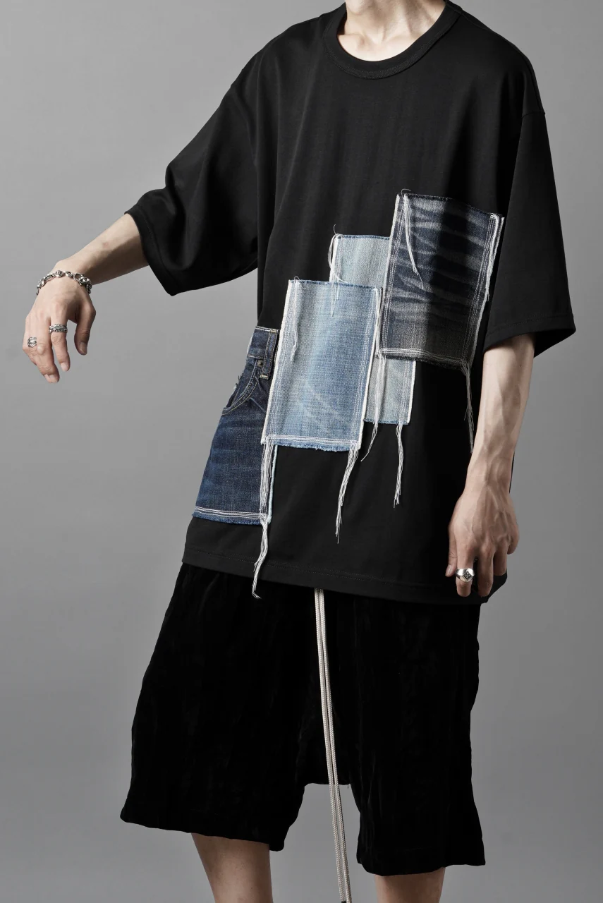OBLADI POCKET JEANS PATCHWORK T SHIRT (BLACK) - Image 5