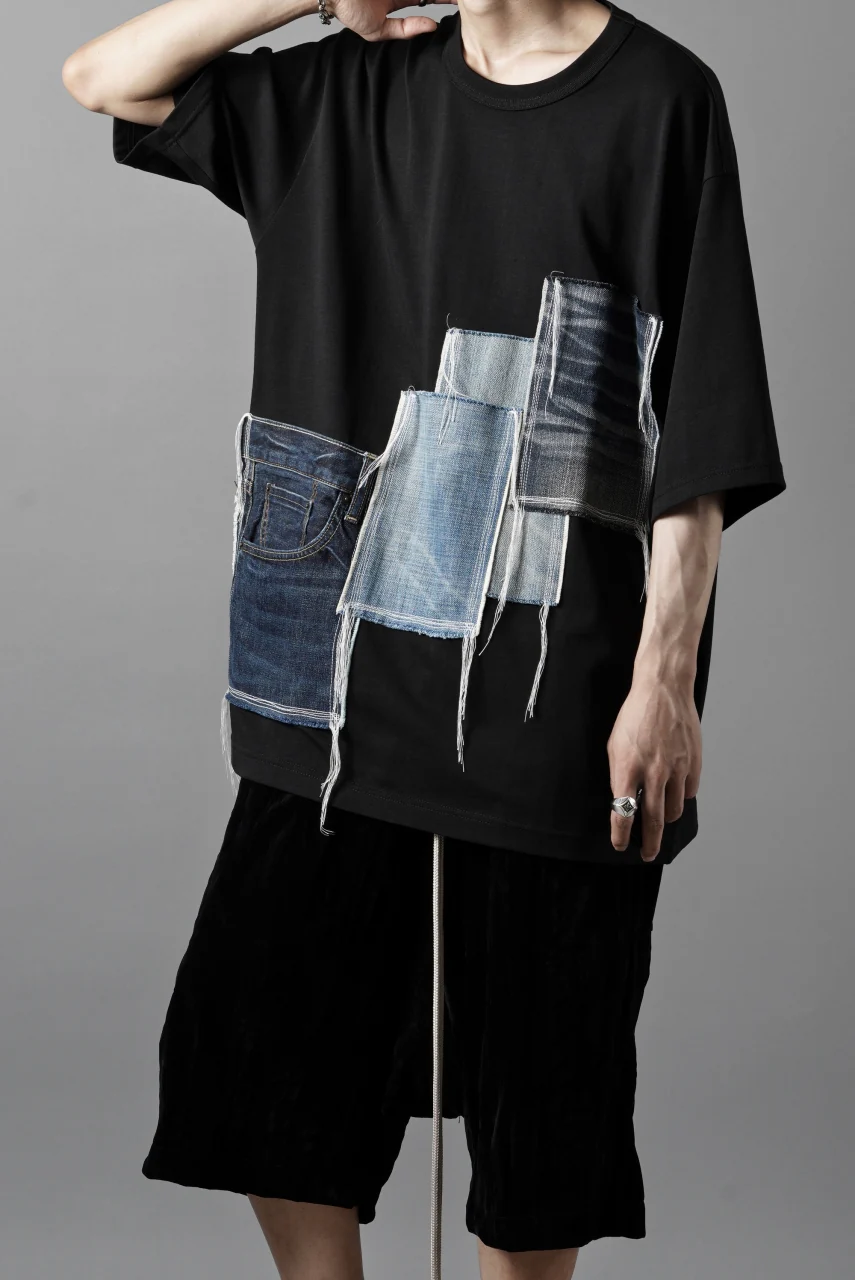 OBLADI POCKET JEANS PATCHWORK T SHIRT (BLACK) - Image 6