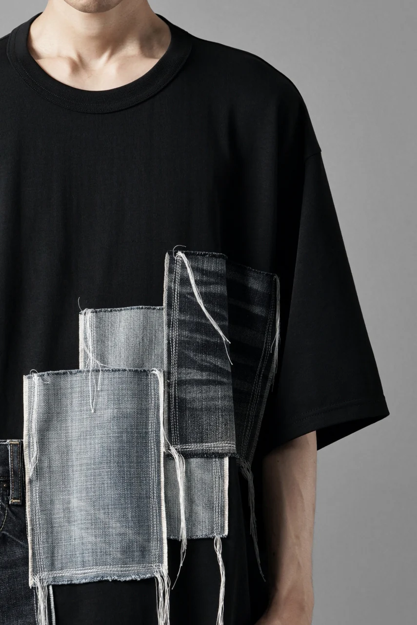 OBLADI POCKET JEANS PATCHWORK T SHIRT (BLACK) - Image 7