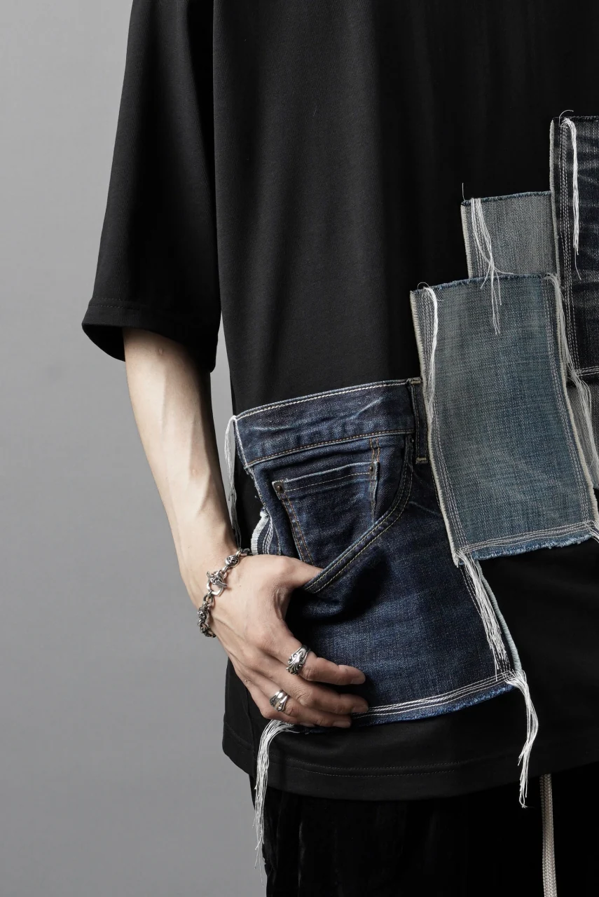 OBLADI POCKET JEANS PATCHWORK T SHIRT (BLACK) - Image 8