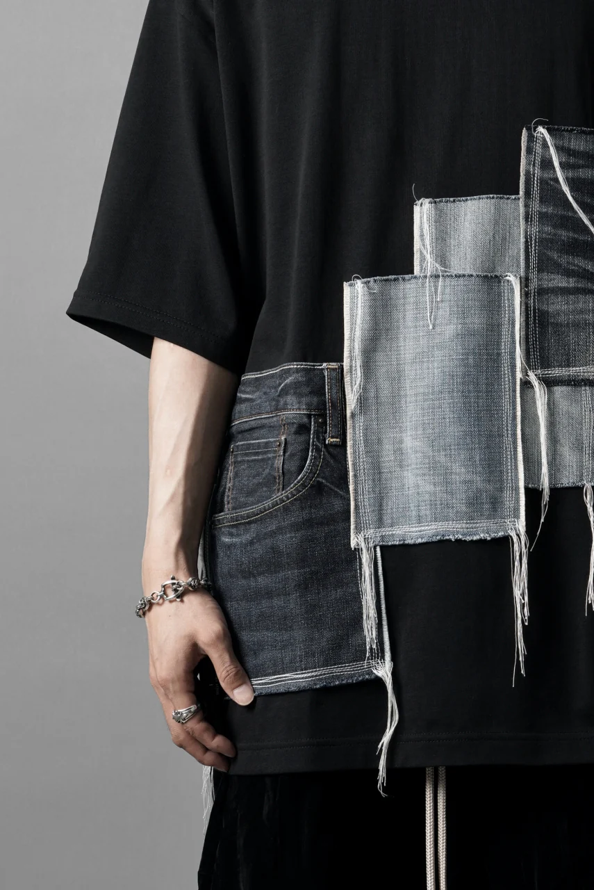 OBLADI POCKET JEANS PATCHWORK T SHIRT (BLACK) - Image 9