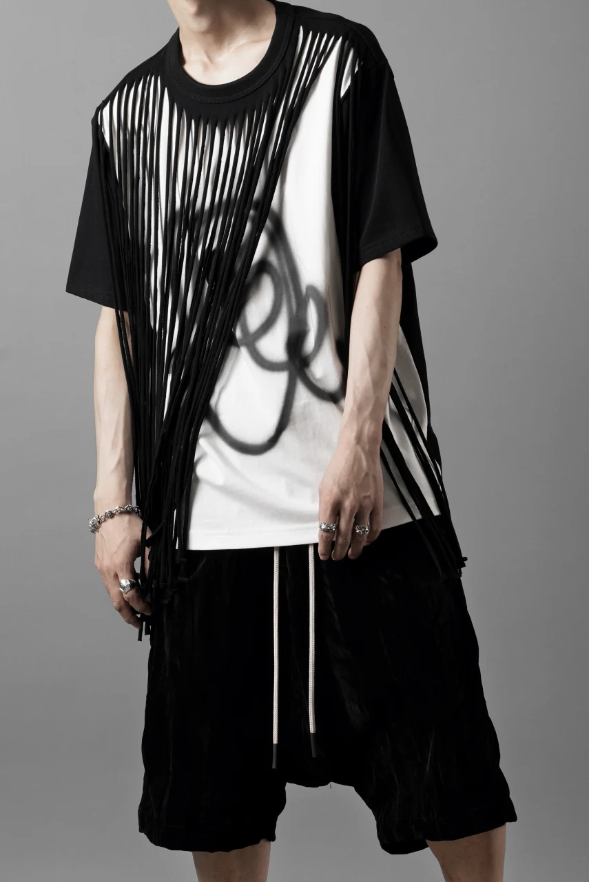 OBLADI TWO LAYER FRINGE CUT T SHIRT WITH AIRBRUSH PAINT (BLACK) - Image 5