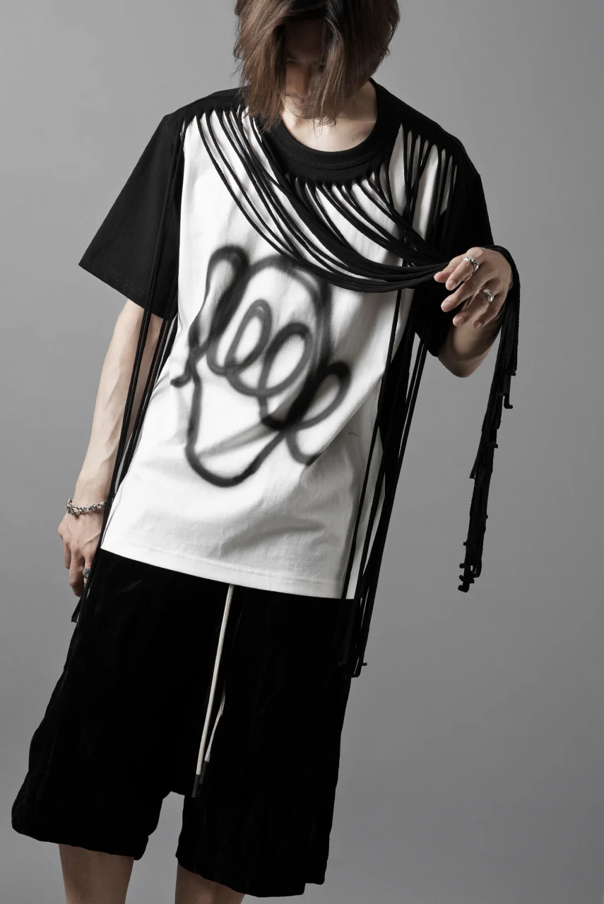 OBLADI TWO LAYER FRINGE CUT T SHIRT WITH AIRBRUSH PAINT (BLACK) - Image 9