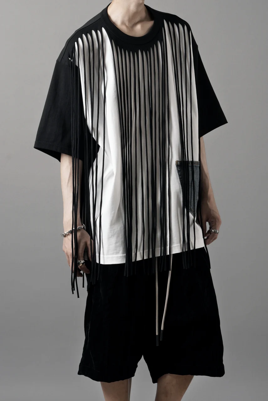 OBLADI TWO LAYER FRINGE CUT T SHIRT WITH JEANS POCKET (BLACK) - Image 5