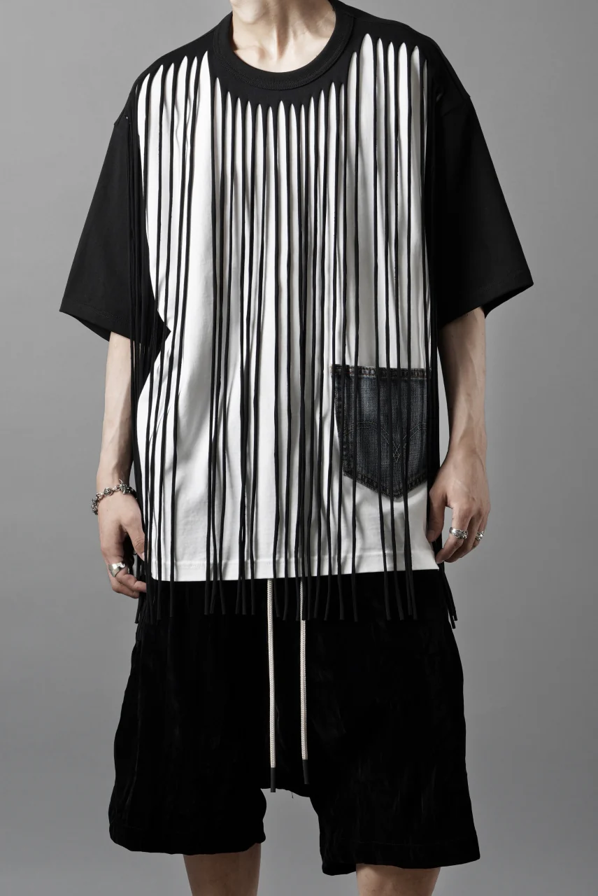 OBLADI TWO LAYER FRINGE CUT T SHIRT WITH JEANS POCKET (BLACK) - Image 6