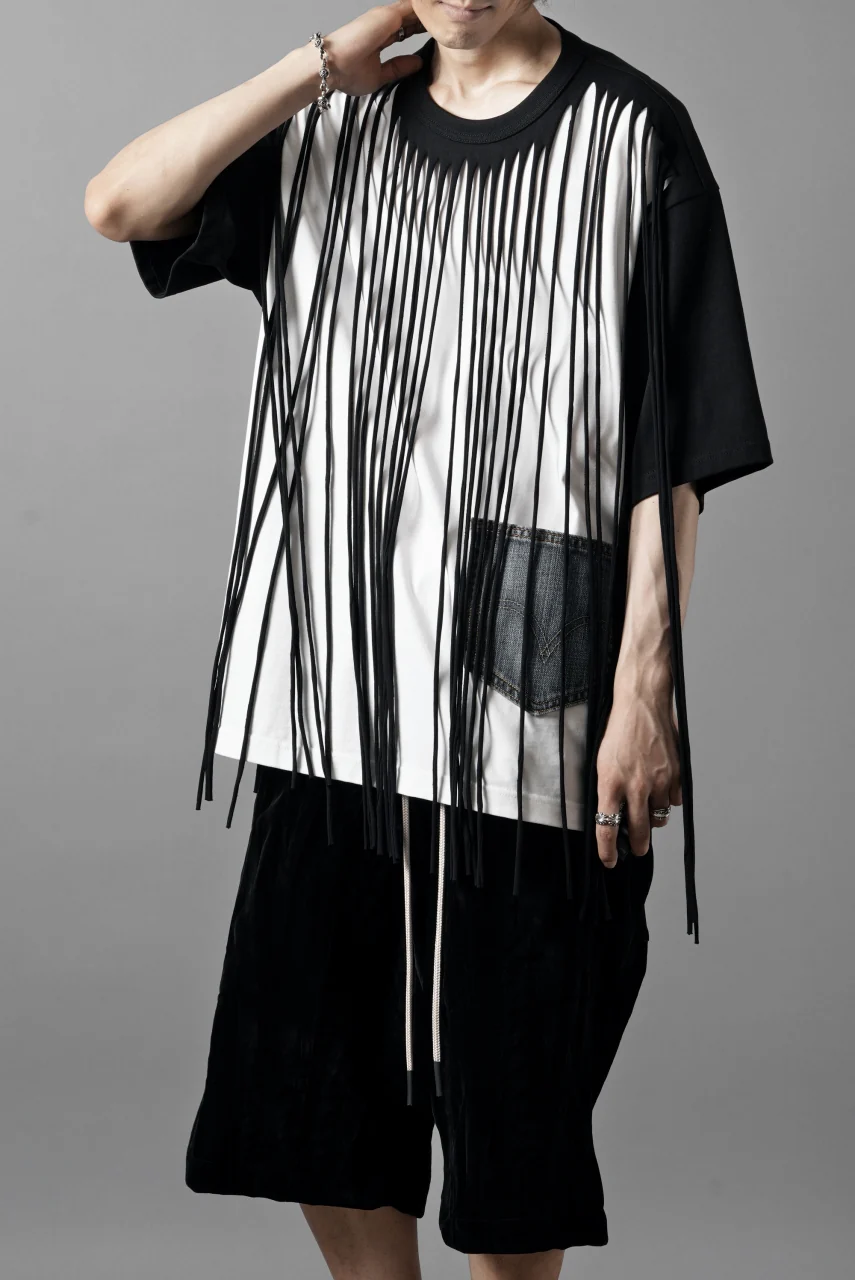 OBLADI TWO LAYER FRINGE CUT T SHIRT WITH JEANS POCKET (BLACK) - Image 7