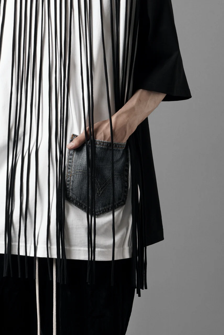 OBLADI TWO LAYER FRINGE CUT T SHIRT WITH JEANS POCKET (BLACK) - Image 8