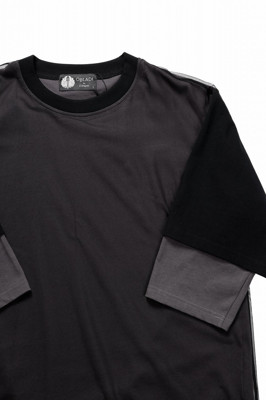 OBLADI TWO LAYER IN OVER SIZE HALF SLEEVE T SHIRT (GRAY) - Image 6