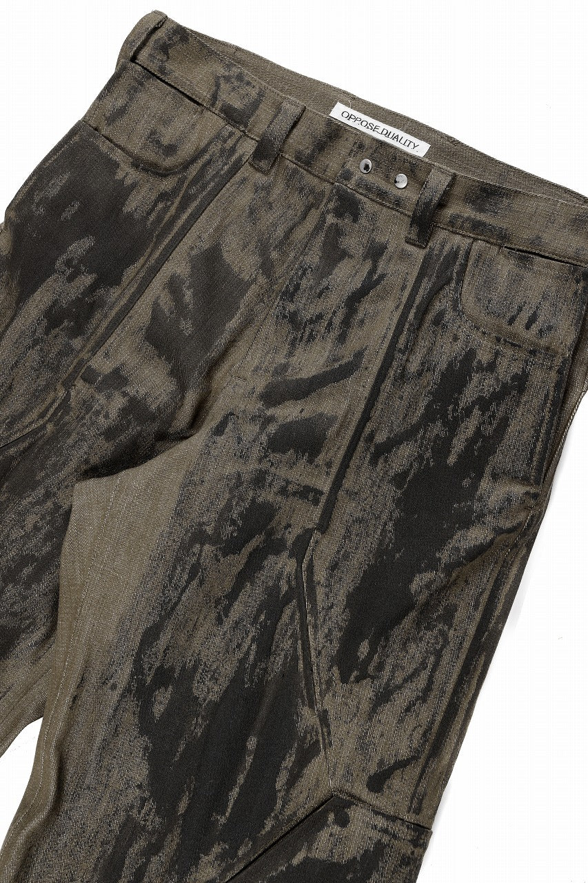 OPPOSE DUALITY 10POCKET PANEL DENIM TROUSERS / HAND PAINTED ACRYLIC RESIN (DIRT GREEN) - Image 10
