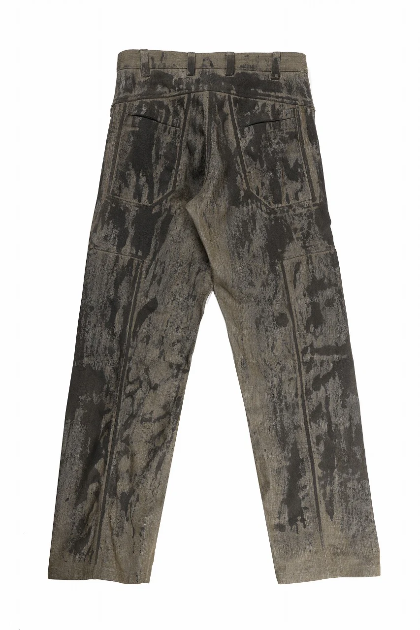 OPPOSE DUALITY 10POCKET PANEL DENIM TROUSERS / HAND PAINTED ACRYLIC RESIN (DIRT GREEN) - Image 3