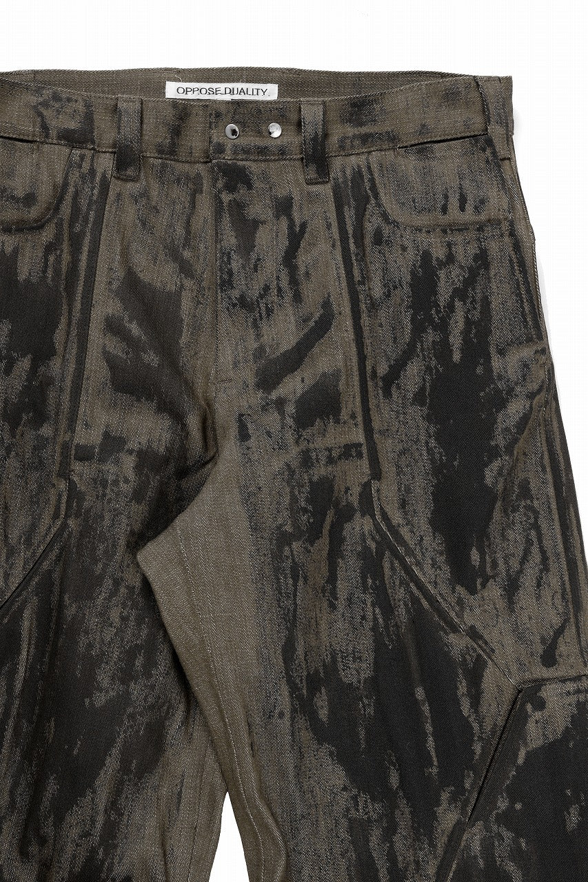 OPPOSE DUALITY 10POCKET PANEL DENIM TROUSERS / HAND PAINTED ACRYLIC RESIN (DIRT GREEN) - Image 4