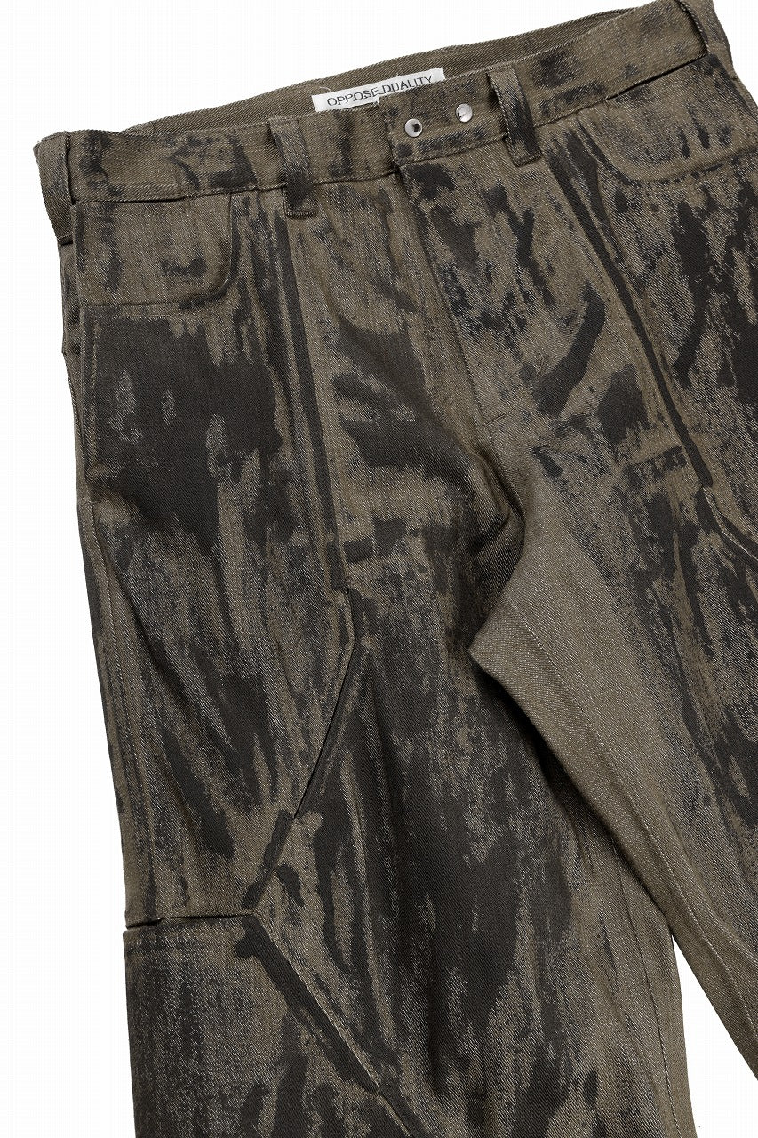 OPPOSE DUALITY 10POCKET PANEL DENIM TROUSERS / HAND PAINTED ACRYLIC RESIN (DIRT GREEN) - Image 7