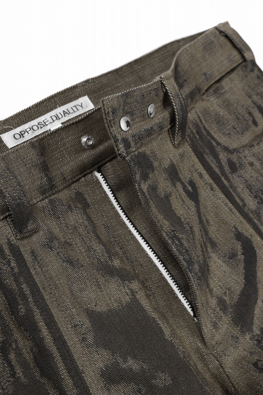 OPPOSE DUALITY 10POCKET PANEL DENIM TROUSERS / HAND PAINTED ACRYLIC RESIN (DIRT GREEN) - Image 9