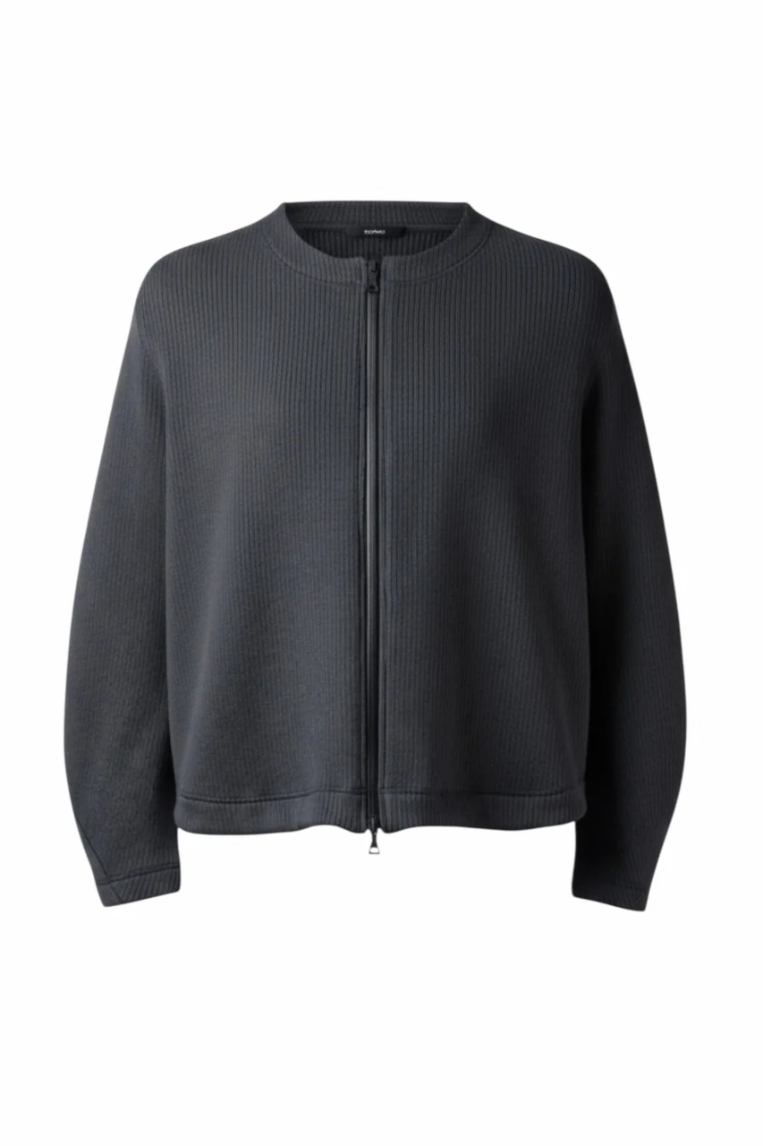 OPPOSE DUALITY NO COLLAR RIB ZIP TOP (BLACK) - Image 4
