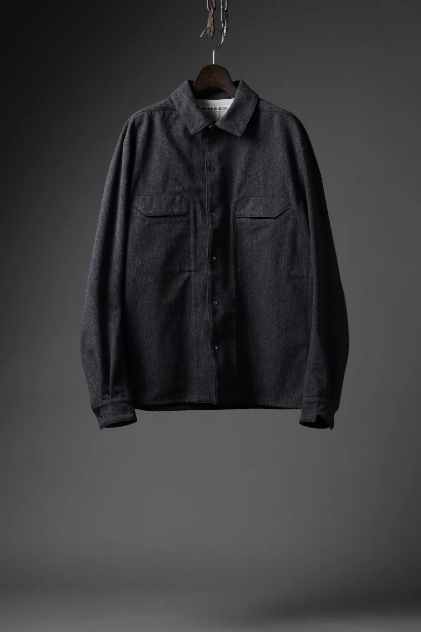 OPPOSE DUALITY PANEL SHIRT JACKET / WOOL x COTTON TWILL (GRAY) - Image 19