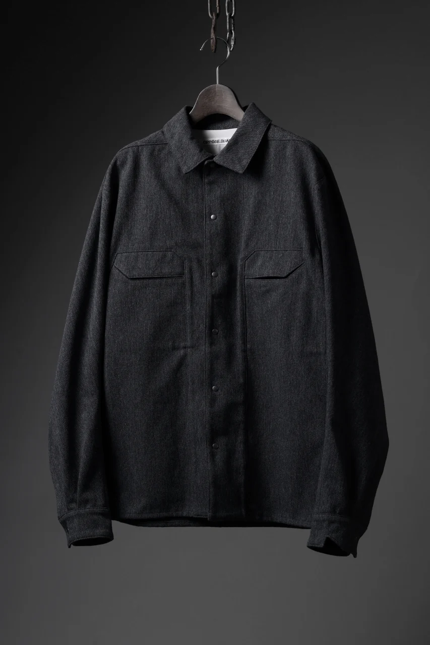 OPPOSE DUALITY PANEL SHIRT JACKET / WOOL x COTTON TWILL (GRAY) - Image 23