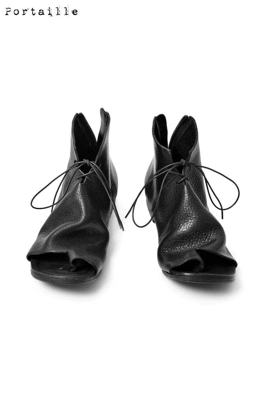 Portaille exclusive Back Zip Boot-Sandal / Hard Waxy Steer (BLACK)