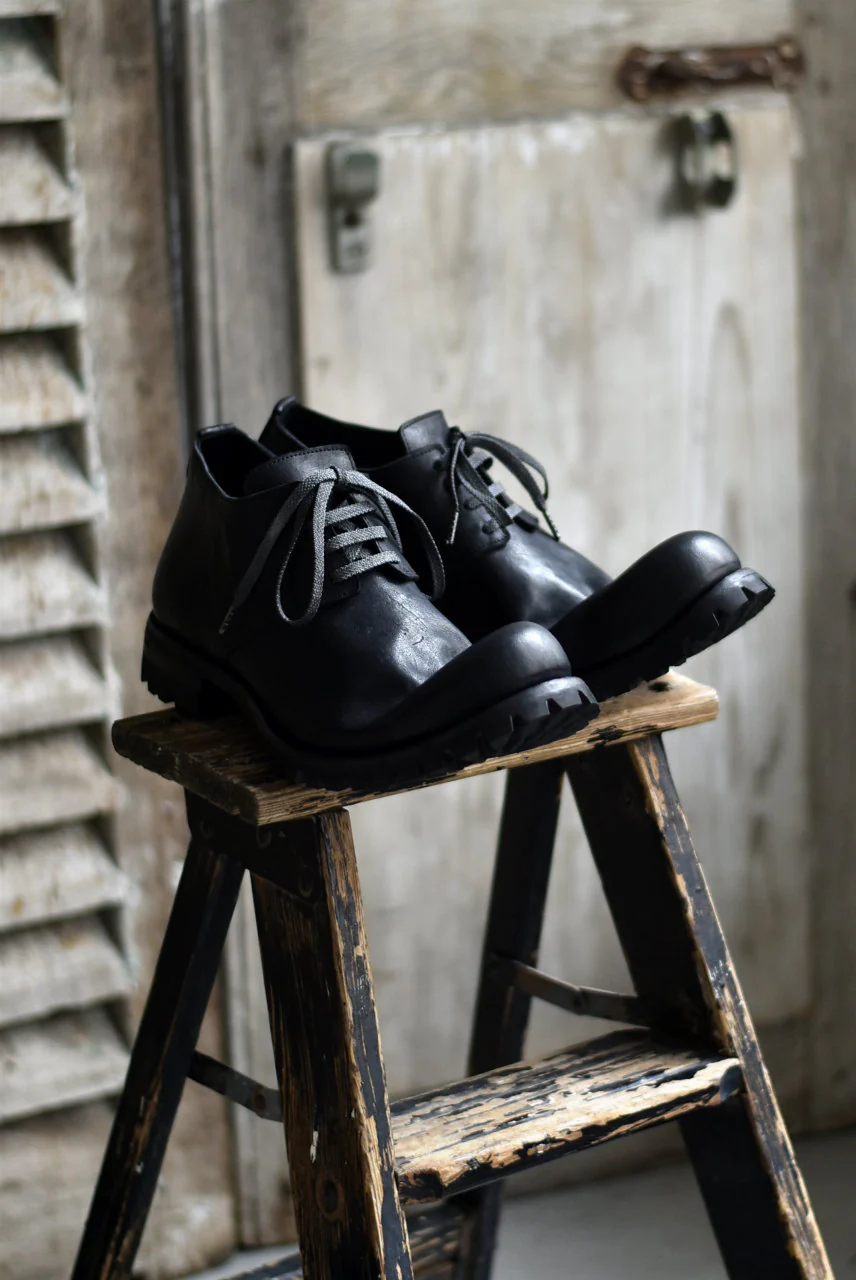 Portaille exclusive Derby Shoes / Heated Shrink Horse Leather / Vibram #100 (BLACK) - Image 31