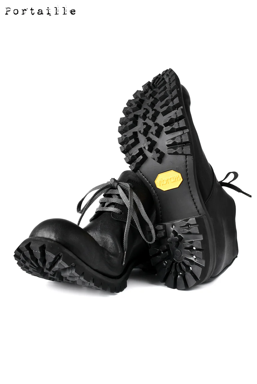 Portaille exclusive Derby Shoes / Heated Shrink Horse Leather / Vibram #100 (BLACK) - Image 5