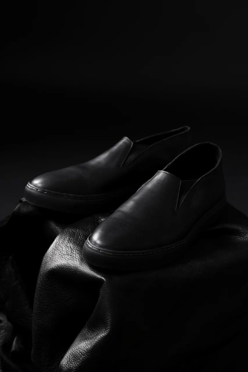 Portaille LOW SLIP SHOES / WAXED HORSE (BLACK x BLACK) - Image 27