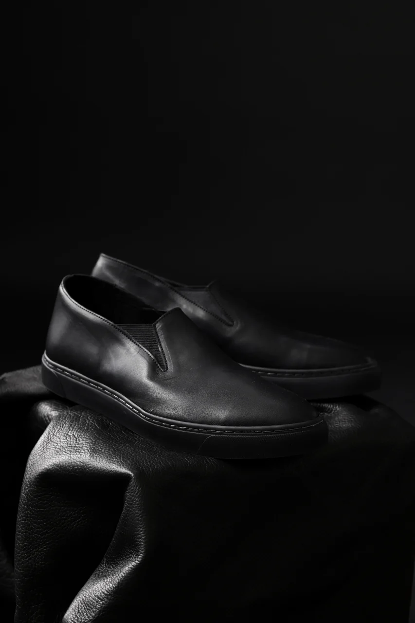 Portaille LOW SLIP SHOES / WAXED HORSE (BLACK x BLACK) - Image 35