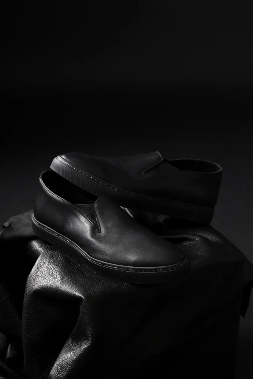 Portaille LOW SLIP SHOES / WAXED HORSE (BLACK x BLACK) - Image 36
