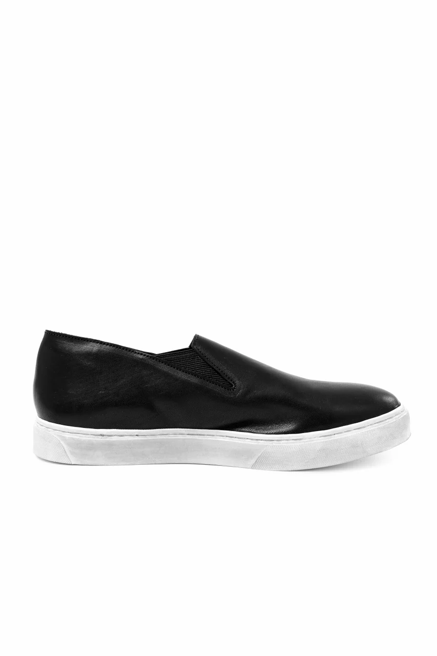 Portaille LOW SLIP SHOES / WAXED HORSE (BLACK x DUST WHITE) - Image 3