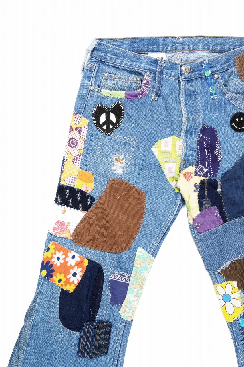 READYMADE HIPPIE DENIM PANTS / VINTAGE REMAKE + ART CRAFT (BLUE) - Image 15