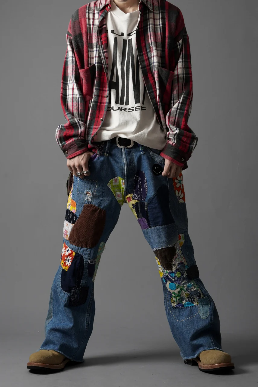 READYMADE HIPPIE DENIM PANTS / VINTAGE REMAKE + ART CRAFT (BLUE) - Image 32