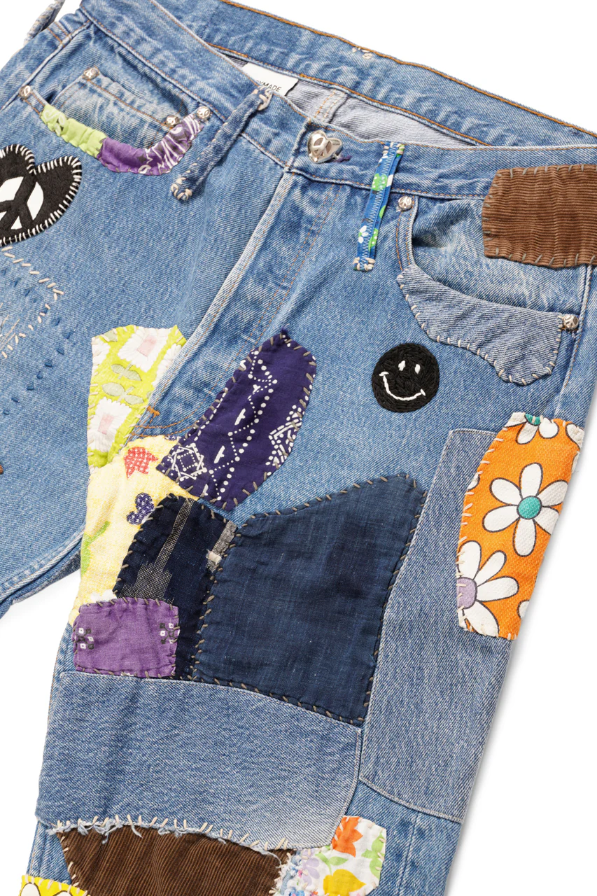 READYMADE HIPPIE DENIM PANTS / VINTAGE REMAKE + ART CRAFT (BLUE) - Image 5