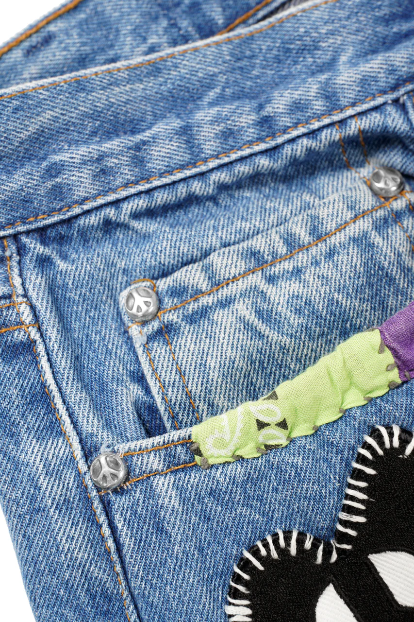 READYMADE HIPPIE DENIM PANTS / VINTAGE REMAKE + ART CRAFT (BLUE) - Image 8