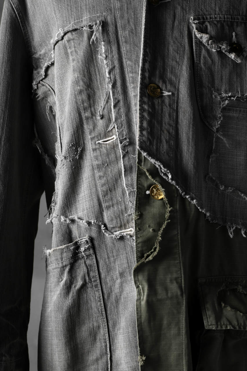 RESURRECTION HANDMADE combination denim coverall jacket (GREY×ARMY) - Image 11