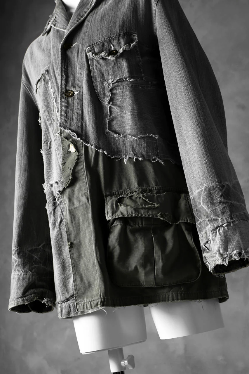 RESURRECTION HANDMADE combination denim coverall jacket (GREY×ARMY) - Image 12