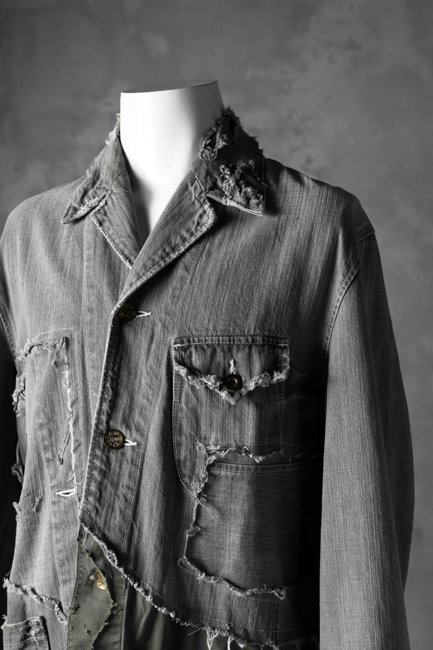RESURRECTION HANDMADE combination denim coverall jacket (GREY×ARMY) - Image 13