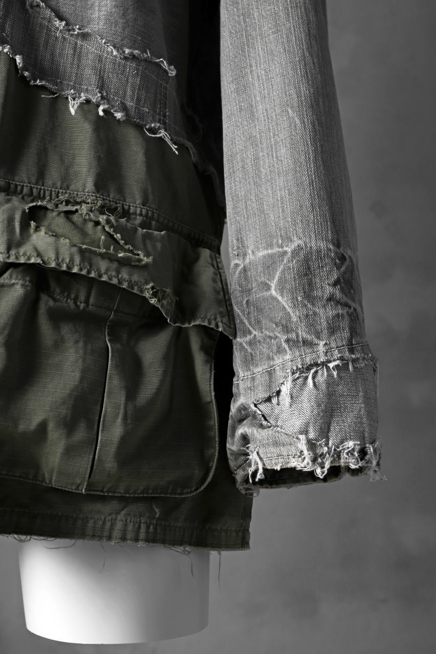RESURRECTION HANDMADE combination denim coverall jacket (GREY×ARMY) - Image 14