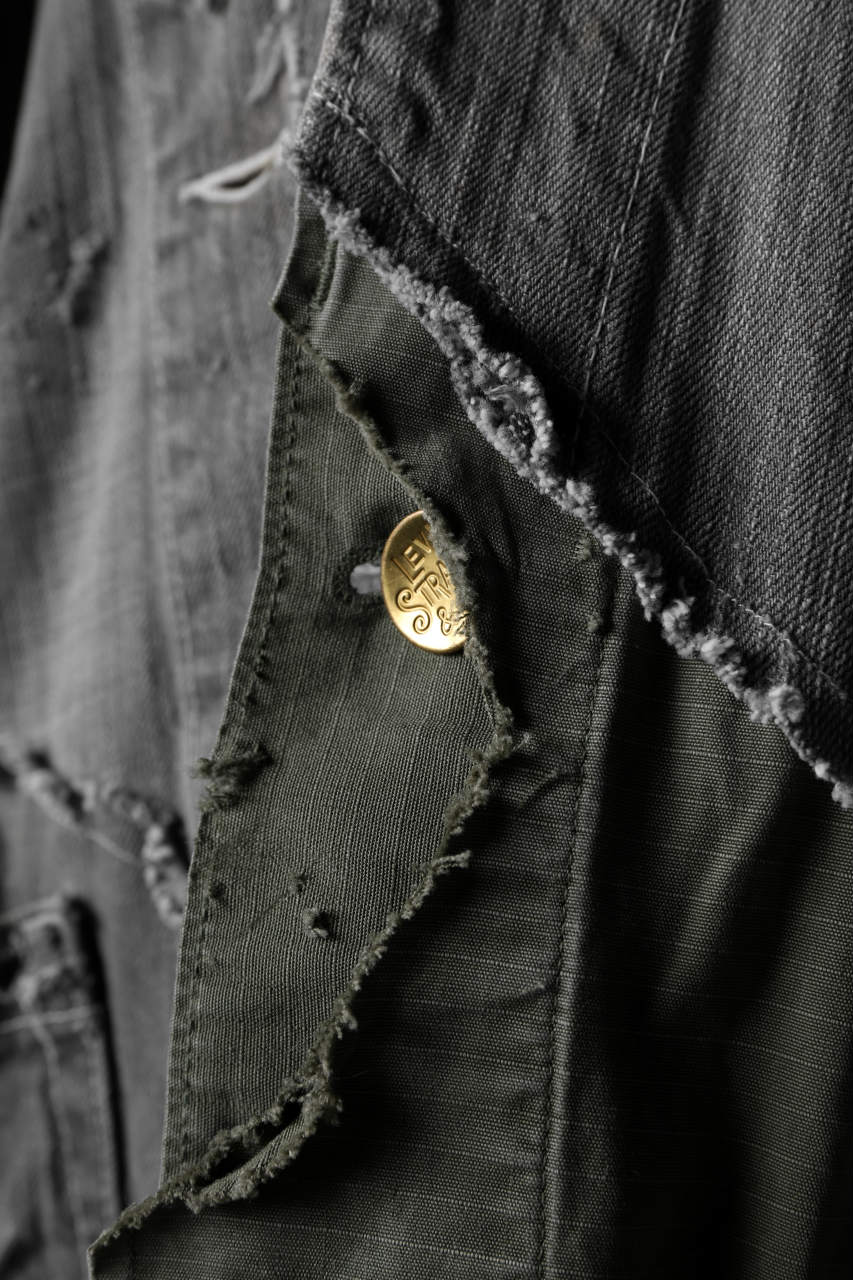 RESURRECTION HANDMADE combination denim coverall jacket (GREY×ARMY) - Image 17