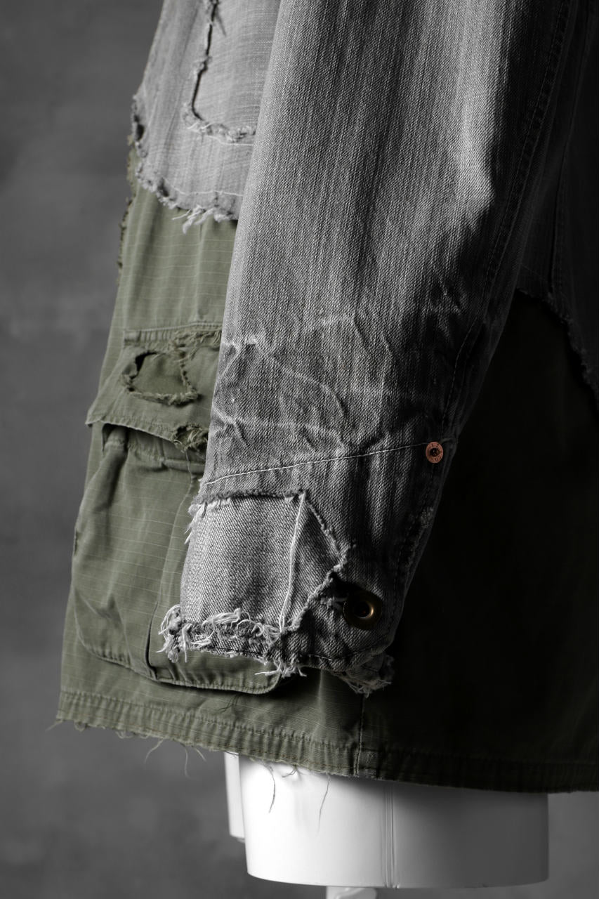 RESURRECTION HANDMADE combination denim coverall jacket (GREY×ARMY) - Image 18
