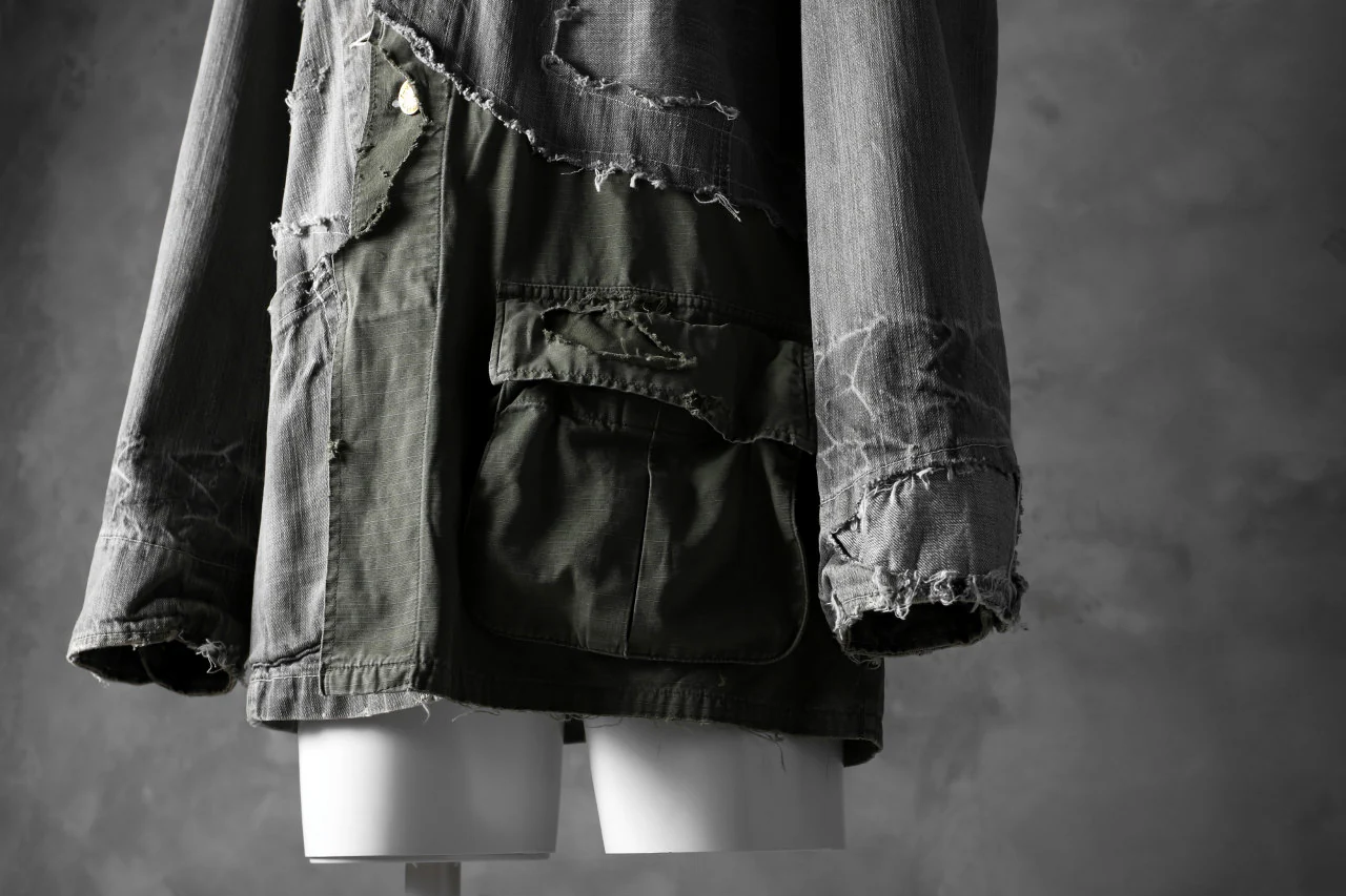 RESURRECTION HANDMADE combination denim coverall jacket (GREY×ARMY) - Image 22