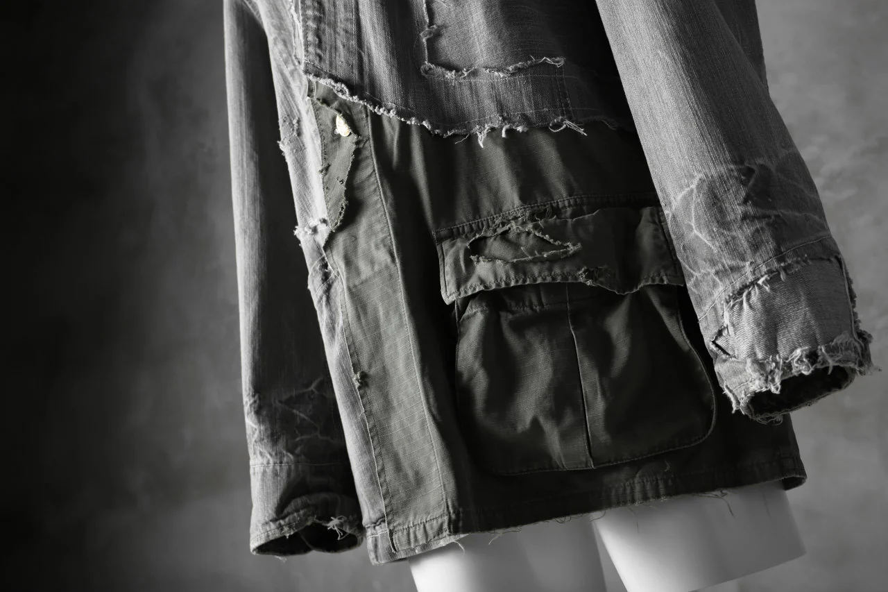RESURRECTION HANDMADE combination denim coverall jacket (GREY×ARMY) - Image 23