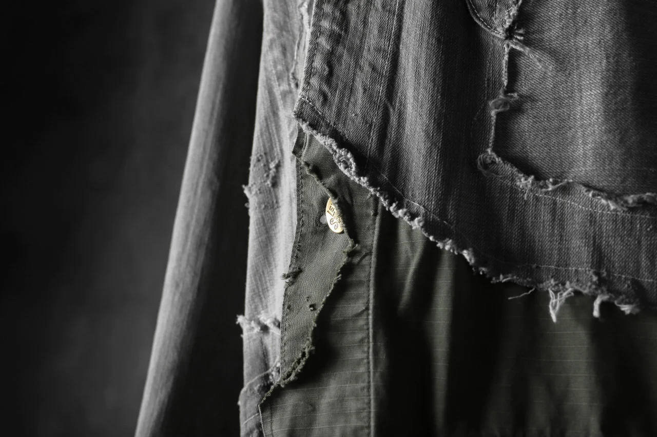 RESURRECTION HANDMADE combination denim coverall jacket (GREY×ARMY) - Image 24