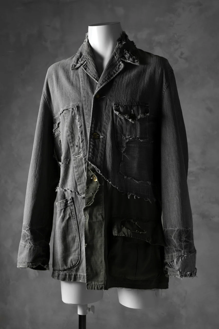 RESURRECTION HANDMADE combination denim coverall jacket (GREY×ARMY) - Image 3