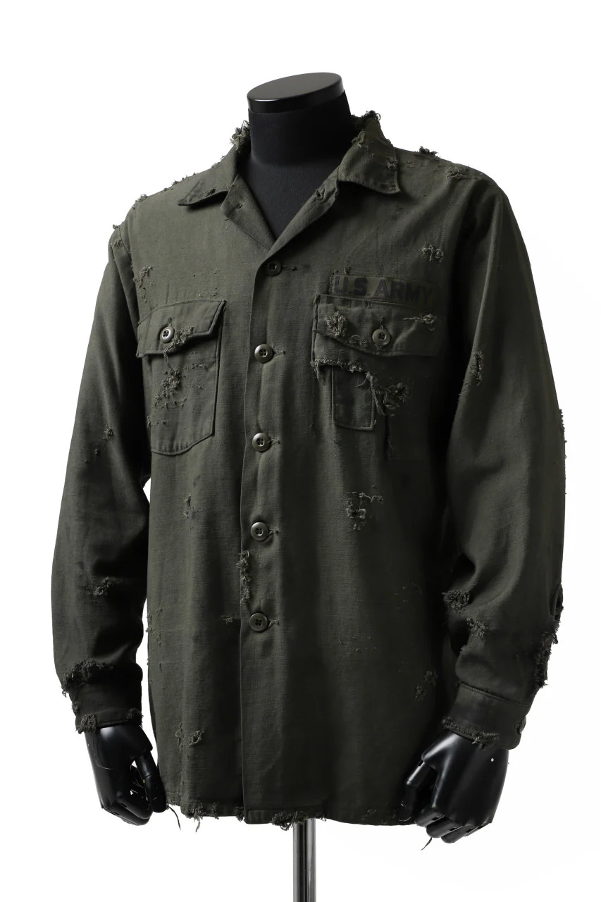 RESURRECTION HANDMADE distressed army shirt (DYEING KHAKI) - Image 13