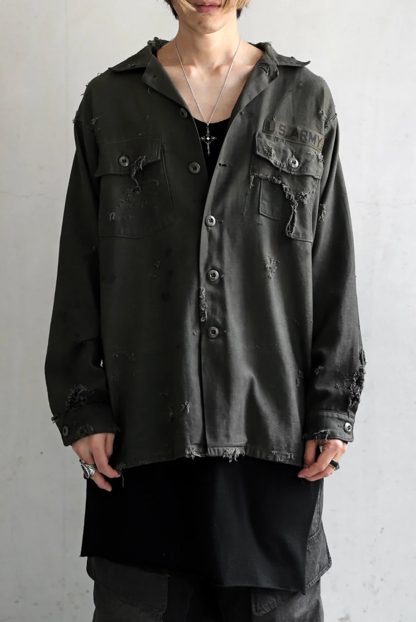 RESURRECTION HANDMADE distressed army shirt (DYEING KHAKI) - Image 2