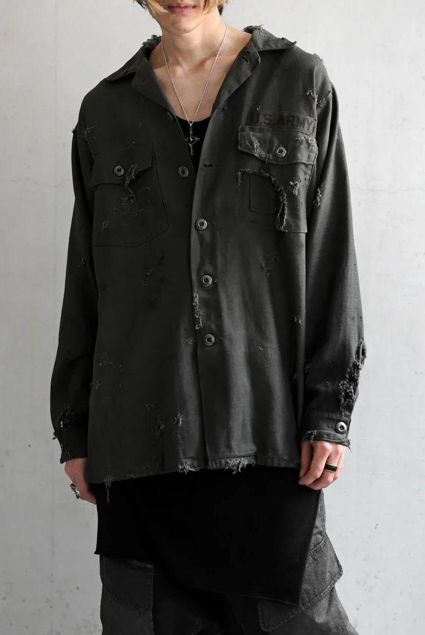 RESURRECTION HANDMADE distressed army shirt (DYEING KHAKI) - Image 3